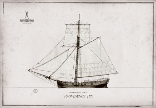 1775 Continental Sloop Providence pen ink study by Tony Fernandes